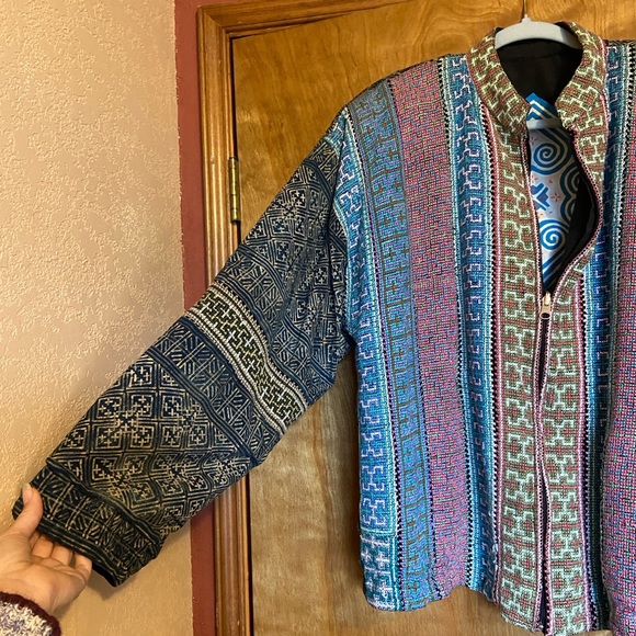 Embroidered Reversible Zip Jacket with Indigo Block Print & Stitchwork - Picture 2 of 12